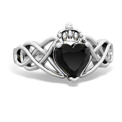 Onyx Claddagh Celtic Knot 14K White Gold ring R2367