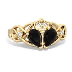 Onyx 'One Heart' Celtic Knot Claddagh 14K Yellow Gold ring R5322