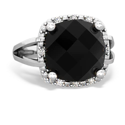 Onyx Art Deco Cocktail 14K White Gold ring R2498