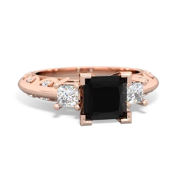 Onyx Art Deco Diamond Engagement 6Mm Princess 14K Rose Gold ring R2001