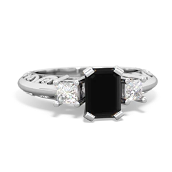 Onyx Art Deco Diamond 7X5 Emerald-Cut Engagement 14K White Gold ring R20017EM