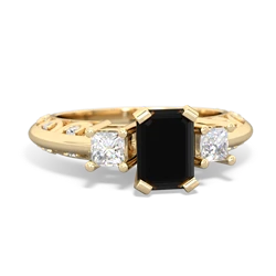 Onyx Art Deco Diamond 7X5 Emerald-Cut Engagement 14K Yellow Gold ring R20017EM