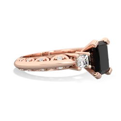 Onyx Art Deco Diamond 8X6 Emerald-Cut Engagement 14K Rose Gold ring R20018EM