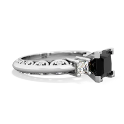 Onyx Art Deco Diamond Engagement 6Mm Princess 14K White Gold ring R2001