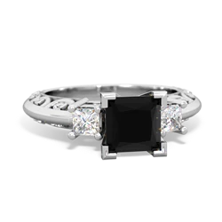 Onyx Art Deco Diamond Engagement 6Mm Princess 14K White Gold ring R2001