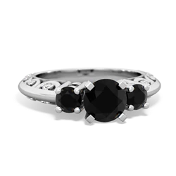 Onyx Art Deco Eternal Embrace Engagement 14K White Gold ring C2003