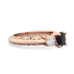 Onyx Art Deco Diamond 6Mm Round Engagment 14K Rose Gold ring R2003