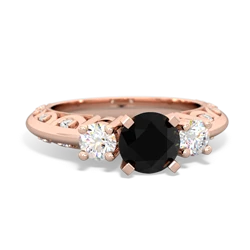 Onyx Art Deco Diamond 6Mm Round Engagment 14K Rose Gold ring R2003