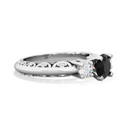 Onyx Art Deco Diamond 6Mm Round Engagment 14K White Gold ring R2003