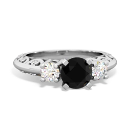 Onyx Art Deco Diamond 6Mm Round Engagment 14K White Gold ring R2003