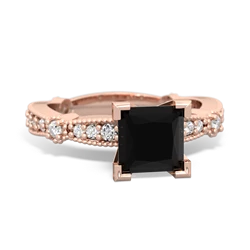 Onyx Sparkling Tiara 6Mm Princess 14K Rose Gold ring R26296SQ