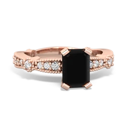 Onyx Sparkling Tiara 7X5mm Emerald-Cut 14K Rose Gold ring R26297EM