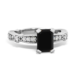 Onyx Sparkling Tiara 7X5mm Emerald-Cut 14K White Gold ring R26297EM