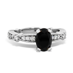 Onyx Sparkling Tiara 7X5mm Oval 14K White Gold ring R26297VL