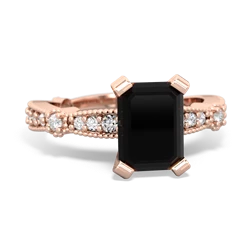 Onyx Sparkling Tiara 8X6 Emerald-Cut 14K Rose Gold ring R26298EM