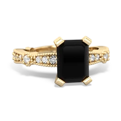 Onyx Sparkling Tiara 8X6 Emerald-Cut 14K Yellow Gold ring R26298EM