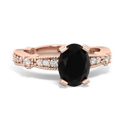 Onyx Sparkling Tiara 8X6 Oval 14K Rose Gold ring R26298VL