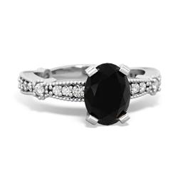 Onyx Sparkling Tiara 8X6 Oval 14K White Gold ring R26298VL