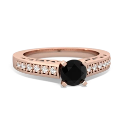 Onyx Art Deco Engagement 5Mm Round 14K Rose Gold ring R26355RD