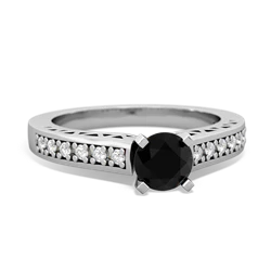 Onyx Art Deco Engagement 5Mm Round 14K White Gold ring R26355RD