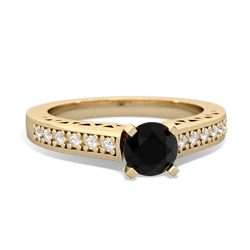 Onyx Art Deco Engagement 5Mm Round 14K Yellow Gold ring R26355RD