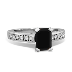 Onyx Art Deco Engagement 7X5mm Emerald-Cut 14K White Gold ring R26357EM