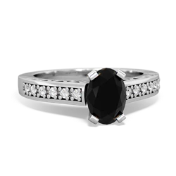 Onyx Art Deco Engagement 7X5mm Oval 14K White Gold ring R26357VL