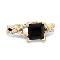 Onyx Diamond Twist 6Mm Princess Engagment  14K Yellow Gold ring R26406SQ