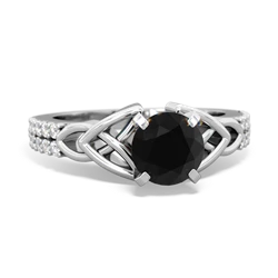 Black Onyx Celtic Knot Engagement 14K White Gold ring R26446RD