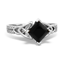 Onyx Celtic Knot 6Mm Princess Engagement 14K White Gold ring R26446SQ