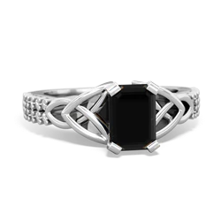 Onyx Celtic Knot 7X5 Emerald-Cut Engagement 14K White Gold ring R26447EM