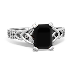 Onyx Celtic Knot 8X6 Emerald-Cut Engagement 14K White Gold ring R26448EM