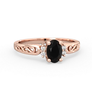 Onyx Filligree Scroll Oval 14K Rose Gold ring R0812