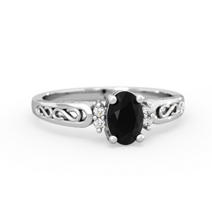 Onyx Filligree Scroll Oval 14K White Gold ring R0812