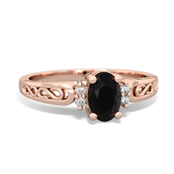 Onyx Filligree Scroll Oval 14K Rose Gold ring R0812