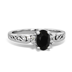 Onyx Filligree Scroll Oval 14K White Gold ring R0812