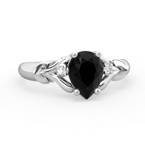 Onyx Precious Pear 14K White Gold ring R0826