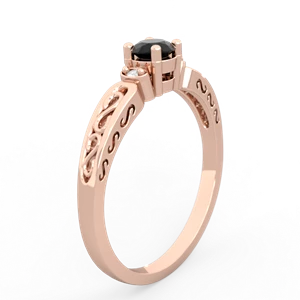 Onyx Filligree Scroll Round 14K Rose Gold ring R0829