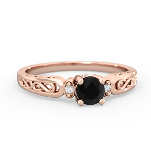 Onyx Filligree Scroll Round 14K Rose Gold ring R0829