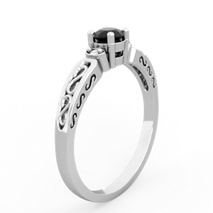 Onyx Filligree Scroll Round 14K White Gold ring R0829