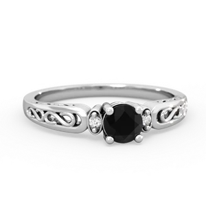 Onyx Filligree Scroll Round 14K White Gold ring R0829
