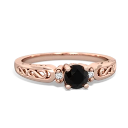 Onyx Filligree Scroll Round 14K Rose Gold ring R0829