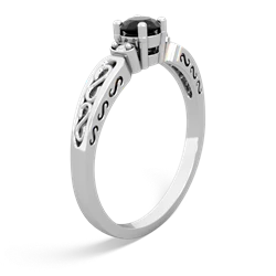 Onyx Filligree Scroll Round 14K White Gold ring R0829