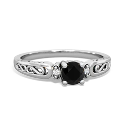 Onyx Filligree Scroll Round 14K White Gold ring R0829