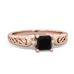 Onyx Filligree Scroll Square 14K Rose Gold ring R2430