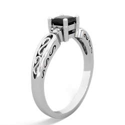 Onyx Filligree Scroll Square 14K White Gold ring R2430