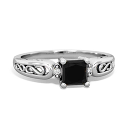 Onyx Filligree Scroll Square 14K White Gold ring R2430