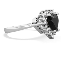 Onyx Sparkling Halo Heart 14K White Gold ring R0391