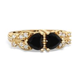 Onyx Diamond Butterflies 14K Yellow Gold ring R5601