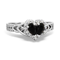 Onyx Celtic Knot Two Hearts As One 14K White Gold ring R2644HRT